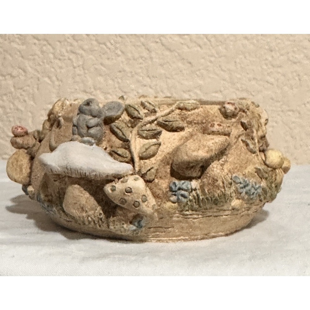 Vintage 1978 June Sears Pottery Mushroom & Mice Mini Planter 2x4"‎